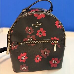 Kate Spade Leather Floral Black and Red Backpack
